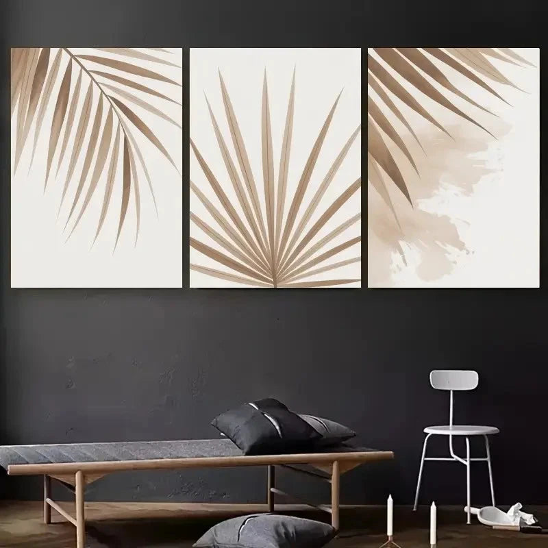 3pcs Palm Leaves Decorations Painting   Wall Art Set Canvas Framed 40x60cm - High Quality Print 100% Australian Made Wall Canvas Ready to Hang