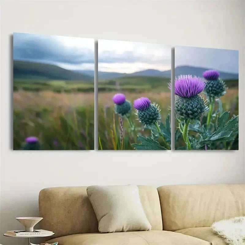 3pcs Vibrant Purple & Green Nature Scene Wall Art Set Canvas Framed 40x60cm - High Quality Print 100% Australian Made Wall Canvas Ready to Hang - Bella Home Decor