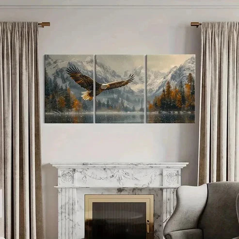 3pcs Majestic Eagle Soaring Over Snowy Mountains Wall Art Canvas Unframed - High Quality Print 100% Australian Made Wall Canvas