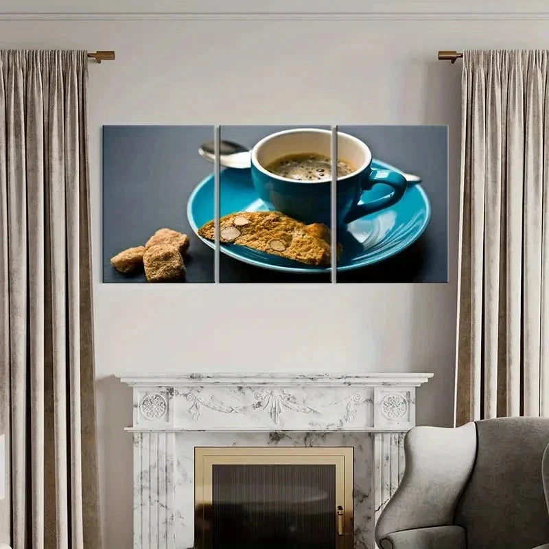 3pcs Breakfast Coffee Cookies Modern Wall Art Set Canvas Framed 40x60cm - High Quality Print 100% Australian Made Wall Canvas Ready to Hang