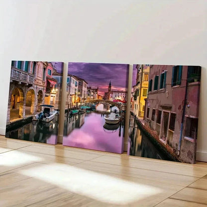 3pcs Venice Water City Landscape Wall Art Set Canvas Framed 60x90cm - High Quality Print 100% Australian Made Wall Canvas Ready to Hang - Bella Home Decor