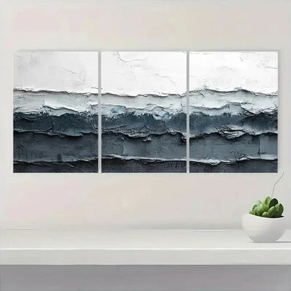 3pcs Gray and White Textured Abstract VC Wall Art Set Canvas Unframed - High Quality Print 100% Australian Made Wall Canvas - Bella Home Decor