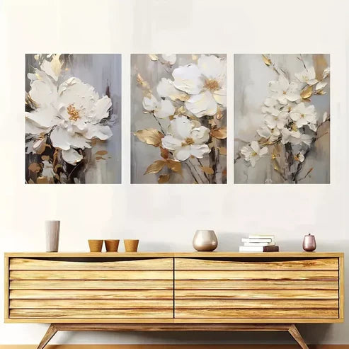 3pcs Abstract White Floral Canvas Framed  60x90cm - High Quality Print 100% Australian Made Wall Canva