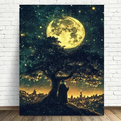 Beautiful Mystical Full Moon Night Elegant Painting 40x60cm Metal Print Ready to Hang - Bella Home Decor