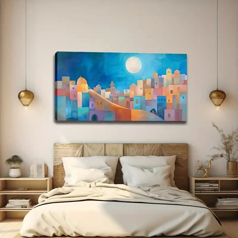 Abstract Geometric Cityscape Wall Art canvas office home room framed 120x60cm - Bella Home Decor