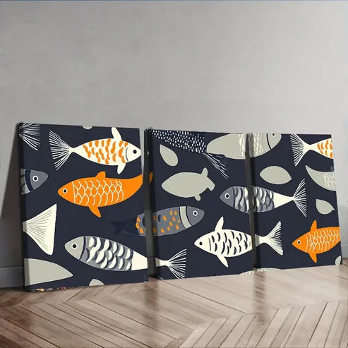 3pcs A Pattern of Fish Culture Perfect Wall Art Set Canvas Unframed - High Quality Print 100% Australian Made Wall Canvas - Bella Home Decor