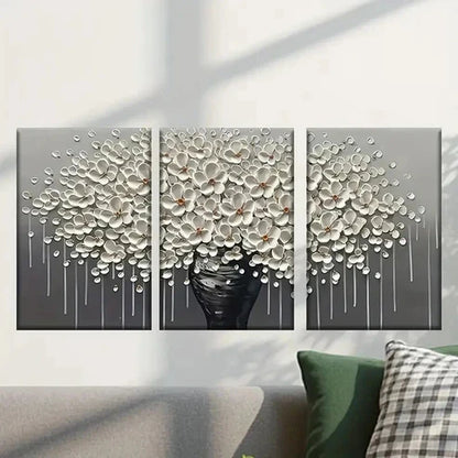 3pcs White Flower Vase Design Wall Art Set Canvas Unframed - High Quality Print 100% Australian Made Wall Canvas