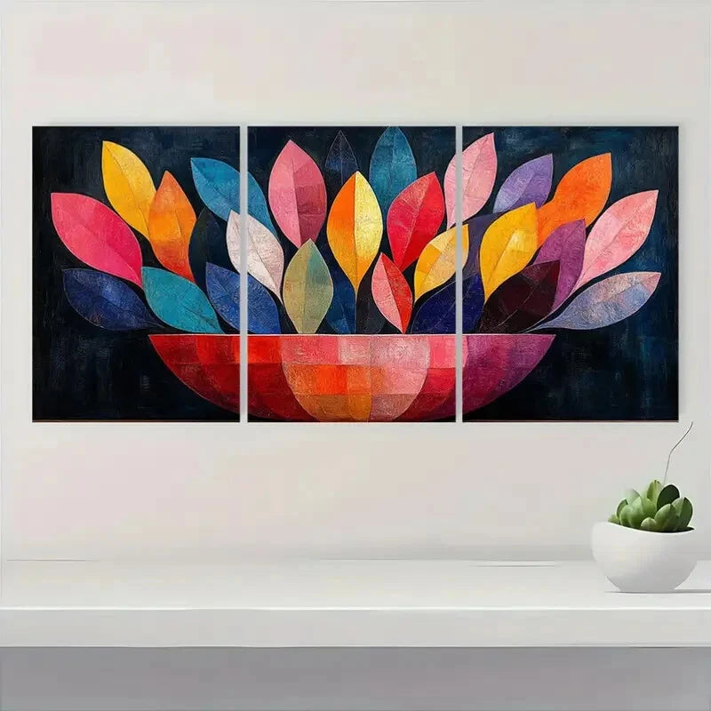 3pcs Colorful Abstract Floral Design Metal Print Ready to Hang Art - Bella Home Decor