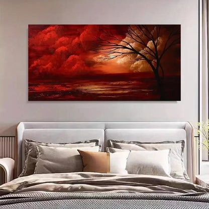 Red Cloudy Landscape Wall Art Canvas Office Home Room Framed 120x60cm