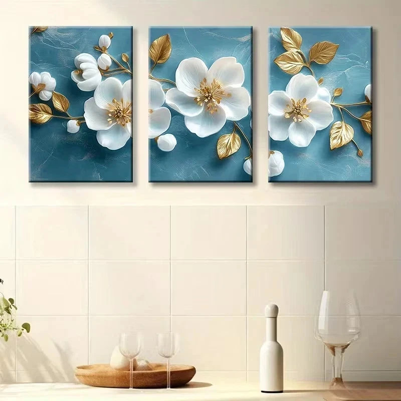 3pcs Luxurious Floral Wall Art Set Canvas Framed 60x90cm - High Quality Print 100% Australian Made Wall Canvas Ready to Hang