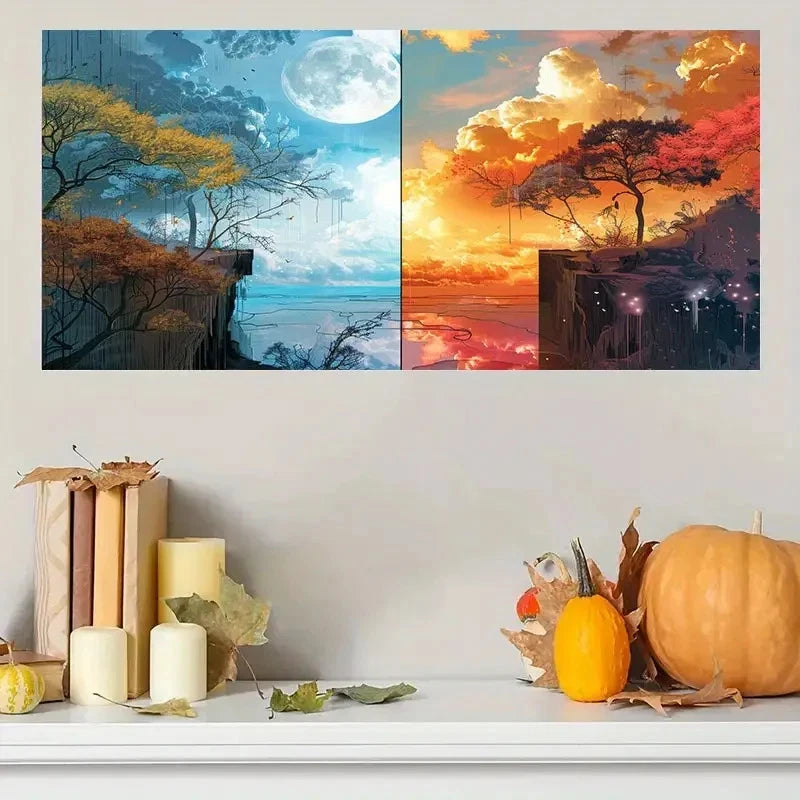 Modern Nature Sunset Tree Wall Art Canvas Office Home Room Framed 120x60cm