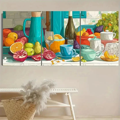 3pcs Colorful Kitchen Still Life Living Room Art Wall Art Set Canvas Framed 60x90cm - High Quality Print 100% Australian Made Wall Canvas Ready to Hang - Bella Home Decor