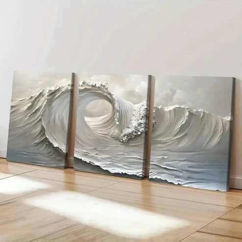 3pcs Abstract Ocean Wave Monochromatic Wall Art Canvas Unframed - High Quality Print 100% Australian Made Wall Canvas - Bella Home Decor