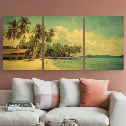 3pcs Tropical Beach Scene Palm Tree Perfect Wall Art Set Canvas Unframed – High Quality Print 100% Australian Made Wall Canvas