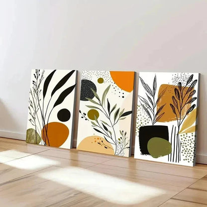 3pcs Boho Style Abstract Botanical Earth Tones Wall Art Canvas Unframed - High Quality Print 100% Australian Made Wall Canvas - Bella Home Decor