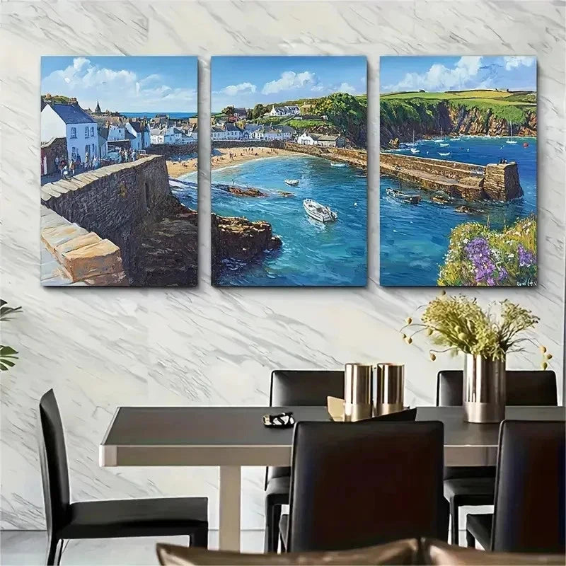 3pcs Vibrant Portreath Travel Nature Perfect Wall Art Set Canvas Framed 50x70cm - High Quality Print 100% Australian Made Wall Canvas Ready to Hang