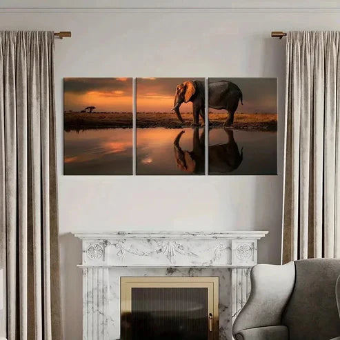 3pcs African Elephant at the Sunset Wall Art Canvas Unframed - High Quality Print 100% Australian Made Wall Canvas - Bella Home Decor