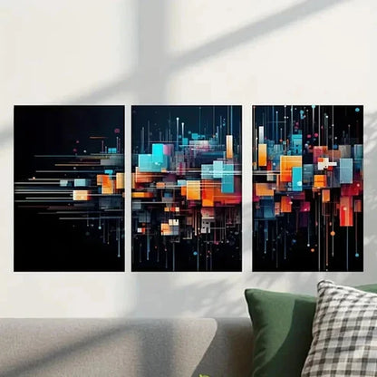 3pcs Abstract Colorful Squares And Lines Wall Art Canvas Unframed - High Quality Print 100% Australian Made Wall Canvas - Bella Home Decor
