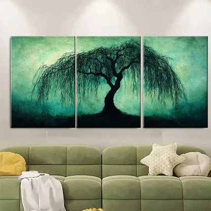 3pcs Weeping Willow Tree Art | Moody Green Wall Art Set Canvas Framed 60x90cm - High Quality Print 100% Australian Made Wall Canvas Ready to Hang - Bella Home Decor