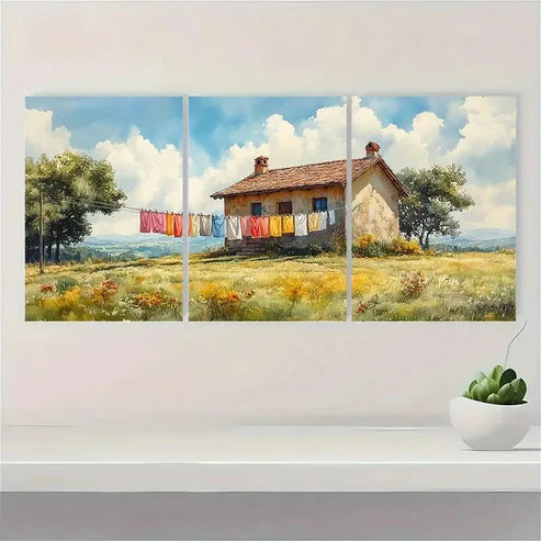 3pcs Laundry Day Watercolor Painting Summer Z Wall Art Set Canvas Unframed - High Quality Print 100% Australian Made Wall Canvas - Bella Home Decor