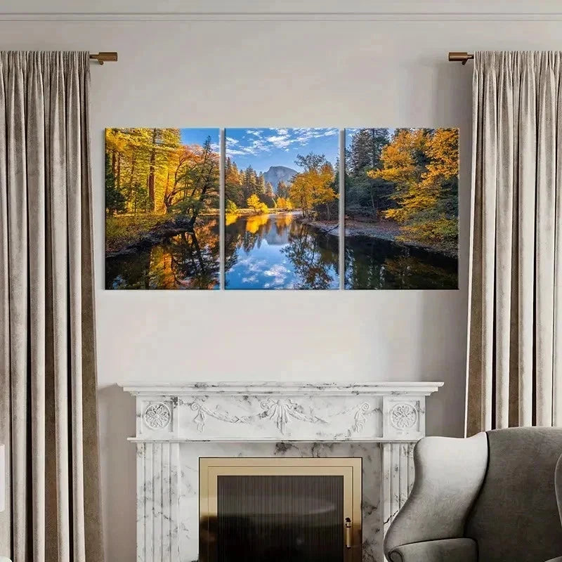 3pcs Forest Woods & Lake Modern Wall Art Set Canvas Framed 60x90cm - High Quality Print 100% Australian Made Wall Canvas Ready to Hang - Bella Home Decor