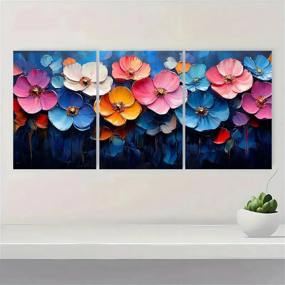 3pcs Colorful Flower Theme Painting Wall Art Set Canvas Framed 40x60cm - High Quality Print 100% Australian Made Wall Canvas Ready to Hang - Bella Home Decor