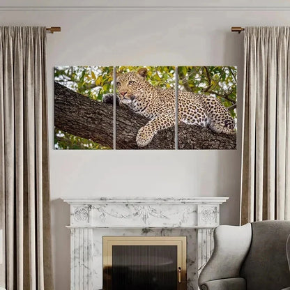 3pcs Leopard on a Tree Sleeping Decor Wall Art Set Canvas Framed 60x90cm - High Quality Print 100% Australian Made Wall Canvas Ready to Hang - Bella Home Decor