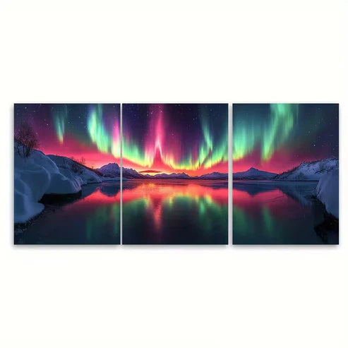 3pcs Mesmerizing Northern Lights Wall Art Set Canvas Framed 60x90cm - High Quality Print 100% Australian Made Wall Canvas Ready to Hang