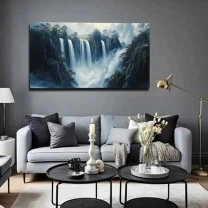 Grand Mountain Waterfall Lands Wall Art Canvas Office Home Room Framed 120x60cm - Bella Home Decor