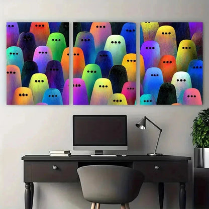 3pcs Ghost In Retro Arcade Halloween Perfect Wall Art Set Canvas Framed 50x70cm - High Quality Print 100% Australian Made Wall Canvas Ready to Hang - Bella Home Decor