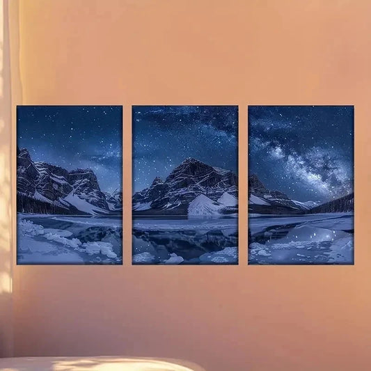 3pcs Moonlit Night on The Frozen Lake Wall Art Set Canvas Framed 40x60cm - High Quality Print 100% Australian Made Wall Canvas Ready to Hang