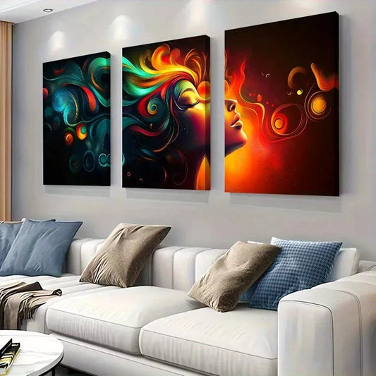 3pcs Modern Vibrant Abstract Colorful Woman Wall Art Set Canvas Framed 50x70cm - High Quality Print 100% Australian Made Wall Canvas Ready to Hang