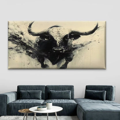 Abstract Black Bull Splash Wall Art Canvas Office Home Room Framed 120x60cm