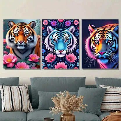 3pcs Vibrant Tiger Modern Picture Wall Art Set Canvas Unframed - High Quality Print 100% Australian Made Wall Canvas