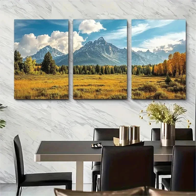 3pcs Yellowstone Grand Teton Wyoming Perfect Wall Art Set Canvas Framed 50x70cm - High Quality Print 100% Australian Made Wall Canvas Ready to Hang