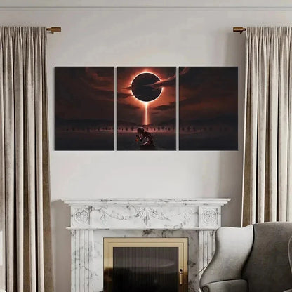 3pcs Anime Character & Black Sun Modern Wall Art Set Canvas Framed 50x70cm - High Quality Print 100% Australian Made Wall Canvas Ready to Hang - Bella Home Decor