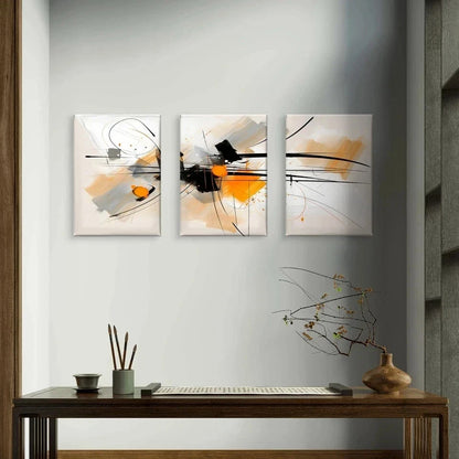 3pcs Bold Orange, Black, and Neutral Abstract Wall Art Set Canvas Framed 50x70cm - High Quality Print 100% Australian Made Wall Canvas Ready to Hang