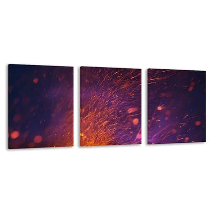 3pcs Fire Spark Painting in Purple, Pink Orange  Wall Art Set Canvas Framed 50x70cm - High Quality Print 100% Australian Made Wall Canvas Ready to Hang