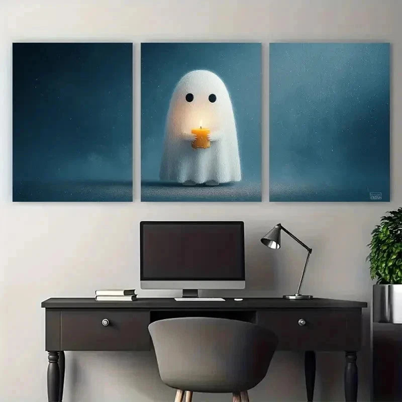 3pcs Cute Halloween Candle Perfect Décor Wall Art Set Canvas Framed 50x70cm - High Quality Print 100% Australian Made Wall Canvas Ready to Hang - Bella Home Decor