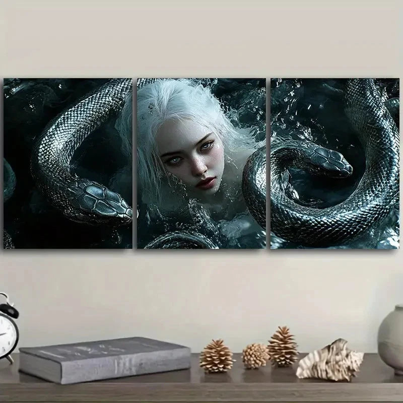 3pcs The Girl Next to the Black Snake I  Wall Art Set Canvas Framed 60x90cm - High Quality Print 100% Australian Made Wall Canvas Ready to Hang
