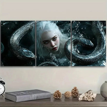 3pcs The Girl Next to the Black Snake I  Wall Art Set Canvas Framed 60x90cm - High Quality Print 100% Australian Made Wall Canvas Ready to Hang