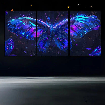 3pcs Colorful Butterflies Stunning Blue Metal Print Ready to Hang Art