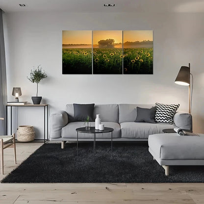 3pcs Sunflower Field Sunset Painting Metal Print Ready to Hang Art