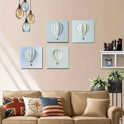 4pcs Blue Hot Air Balloon Theme Wall Art Canvas Framed