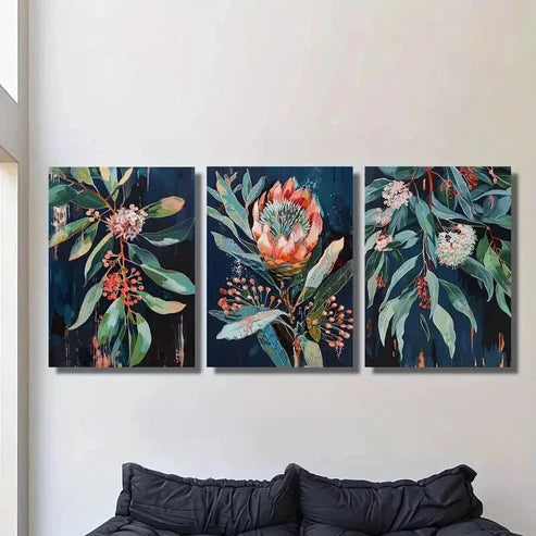 3pcs Blue Leaf Flower Decoration Wall Art Canvas Unframed - High Quality Print 100% Australian Made Wall Canvas - Bella Home Decor