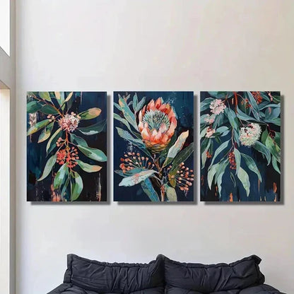 3pcs Blue Leaf Flower Decoration Wall Art Canvas Unframed - High Quality Print 100% Australian Made Wall Canvas - Bella Home Decor