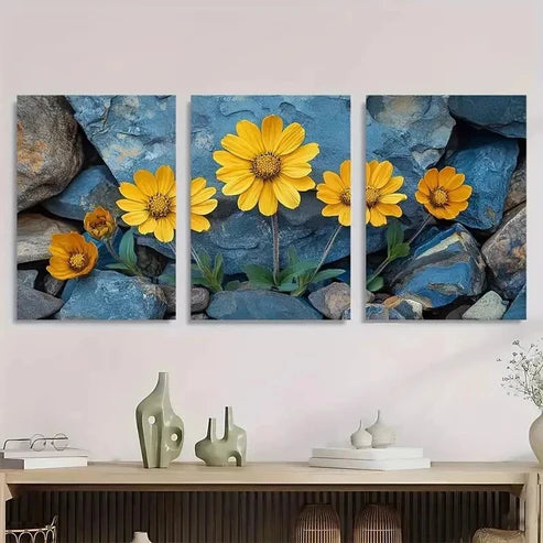3pcs Yellow Brittlebush Flower Perfect Wall Art Set – Wall Art Canvas Unframed - High Quality Print 100% Australian Made Wall Canvas