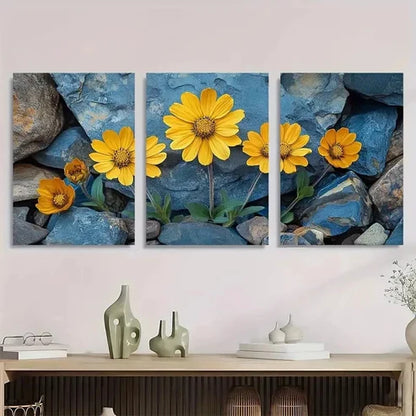 3pcs Yellow Brittlebush Flower Perfect Wall Art Set – Wall Art Canvas Unframed - High Quality Print 100% Australian Made Wall Canvas