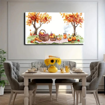 Autumn Fruit Trees Under Plaid Wall Art Canvas Office Home Room Framed 120x60cm