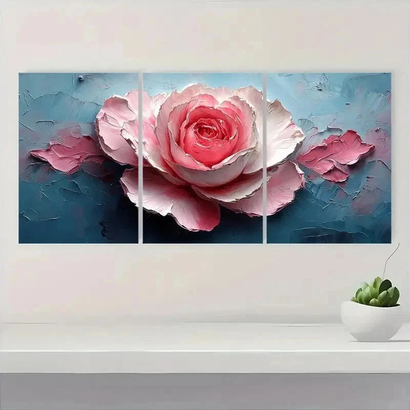3pcs Pink & White Roses with Textured PK    Wall Art Set Canvas Framed 40x60cm - High Quality Print 100% Australian Made Wall Canvas Ready to Hang